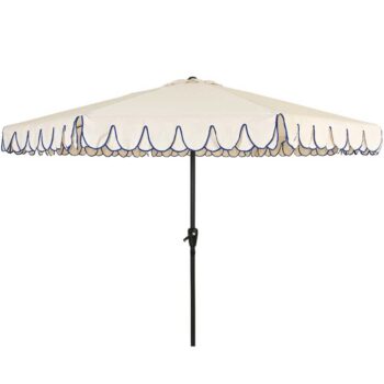 Scalloped wind up Parasol 2.7m - White & Blue